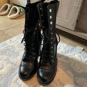 Black leather combat boots